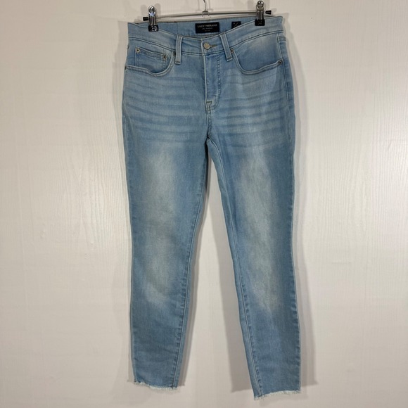 Lucky Brand Women Ankle Skinny Mid Rise Jeans Size 4 Light Wash Denim Raw Hem - Picture 1 of 14